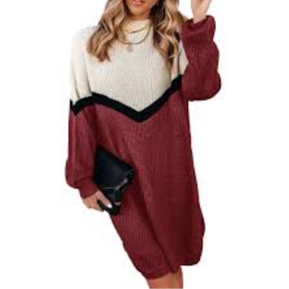 Vici x fate women’s lgsweater shirt dress dark berry multi chunky knit oversized